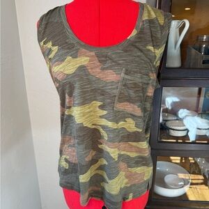 Sanctuary Green Brown Camo Print Sleeveless Scoop Neck Tank Top NWT Size S